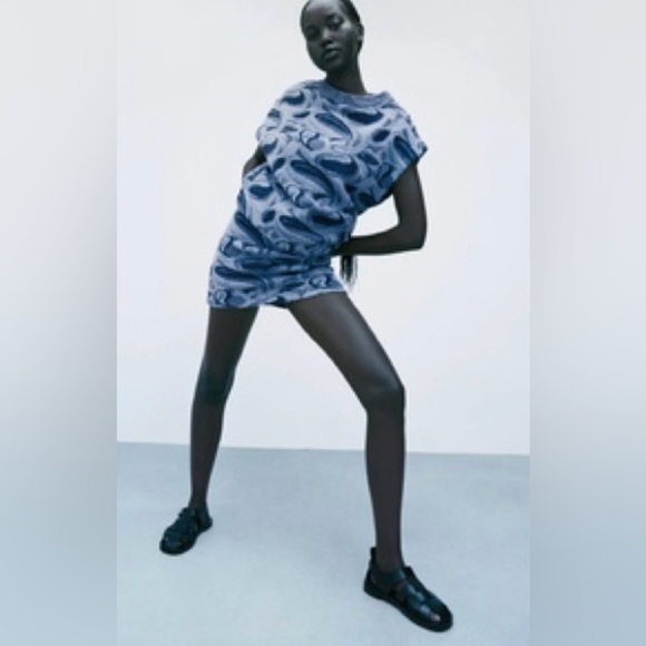 Zara Jacquard Blue Fuzzy Eyelash Knit Sweater Vest size Small - Picture 3 of 10